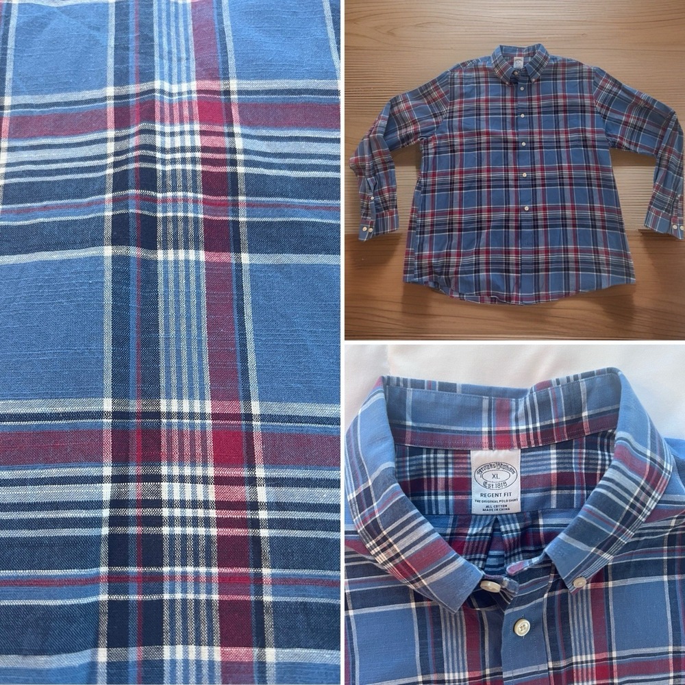 Brooks Brothers Men's Regent Fit Shirt Red/Blue Plaid 100% Cotton XL (046)